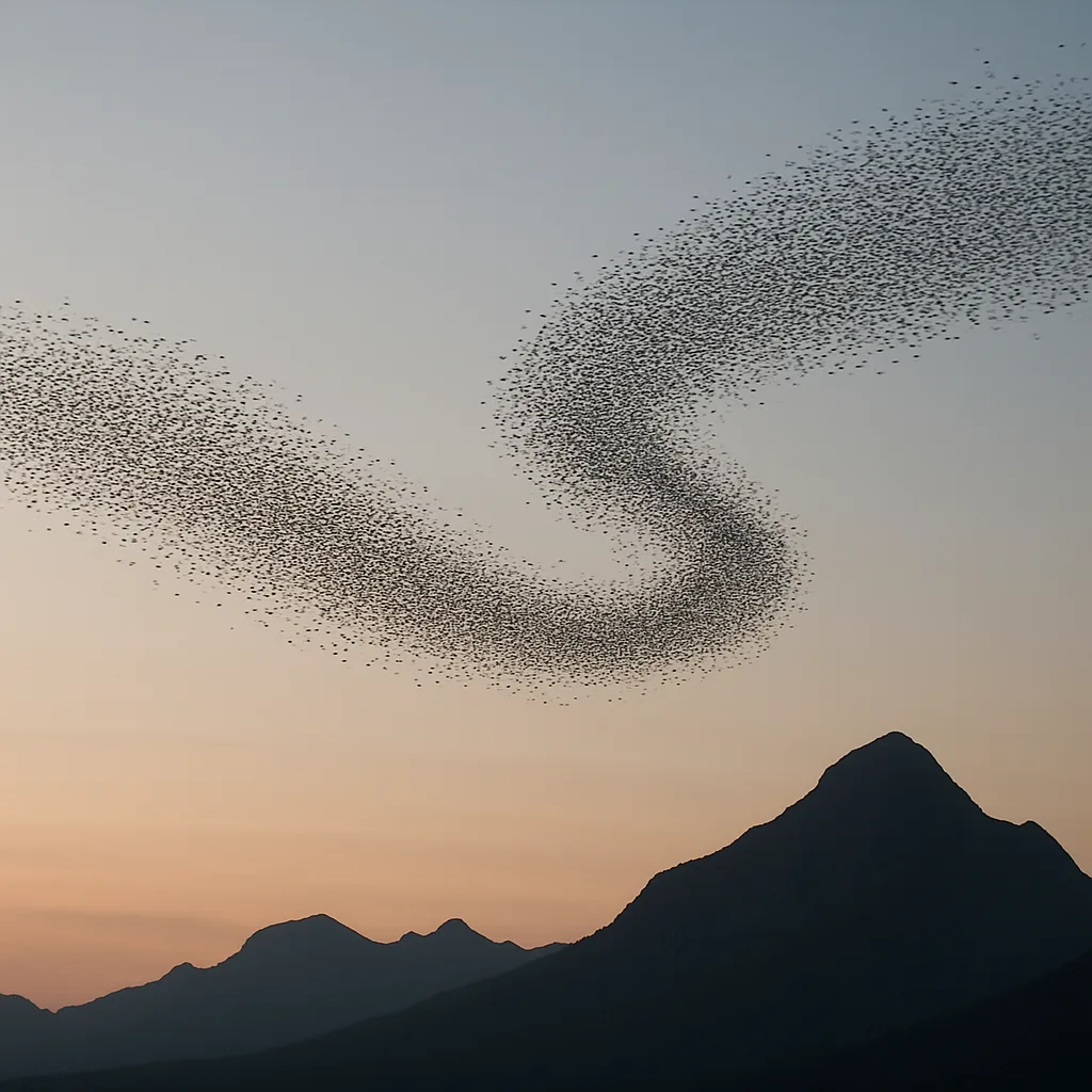 Immense Flock of Thousands of Migratory Birds Forms a Dynamic