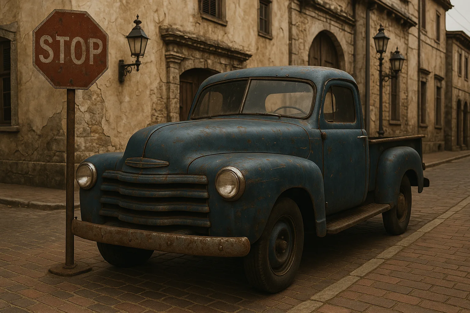 Faded Deep Blue Vintage Truck