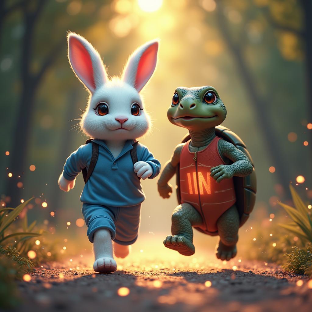 Magical Turtle Beating the Rabbit at the Finish