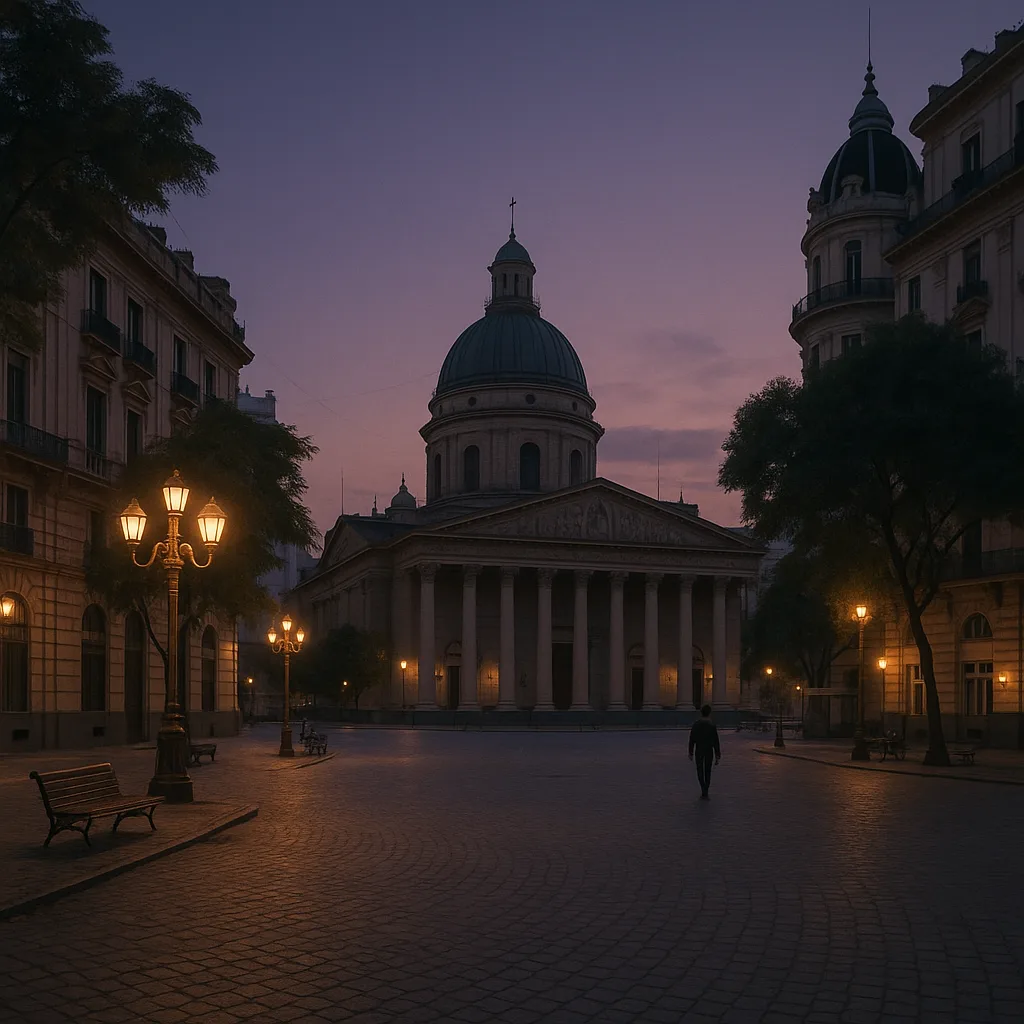 Tranquil Square in Buenos Aires During Dusk