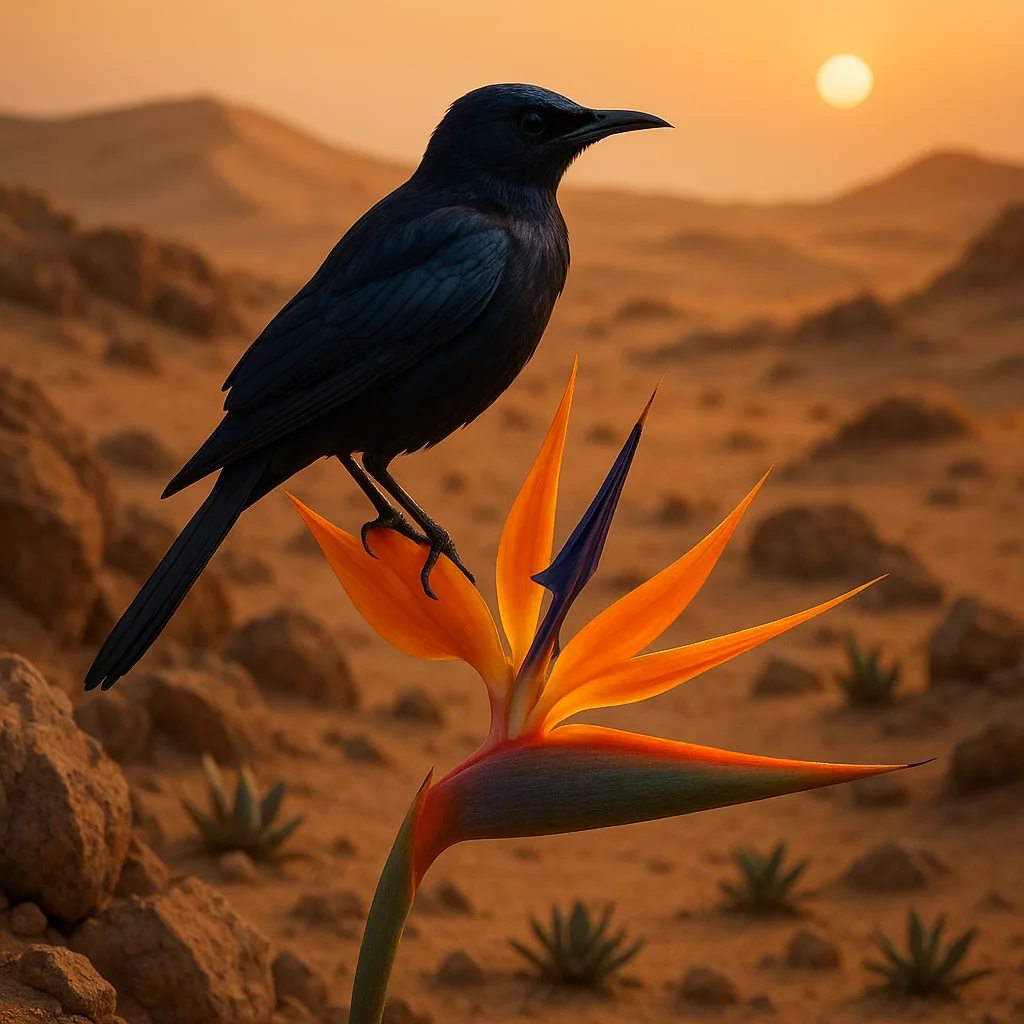Glossy Black Bird with Shimmering Feathers Rests Gracefully