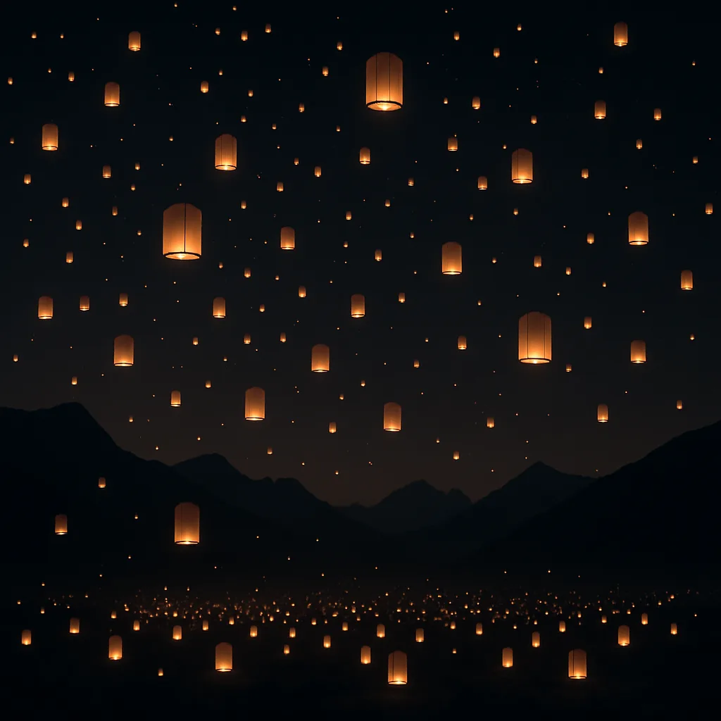 Countless Glowing Lanterns Drift Skyward from a Vast