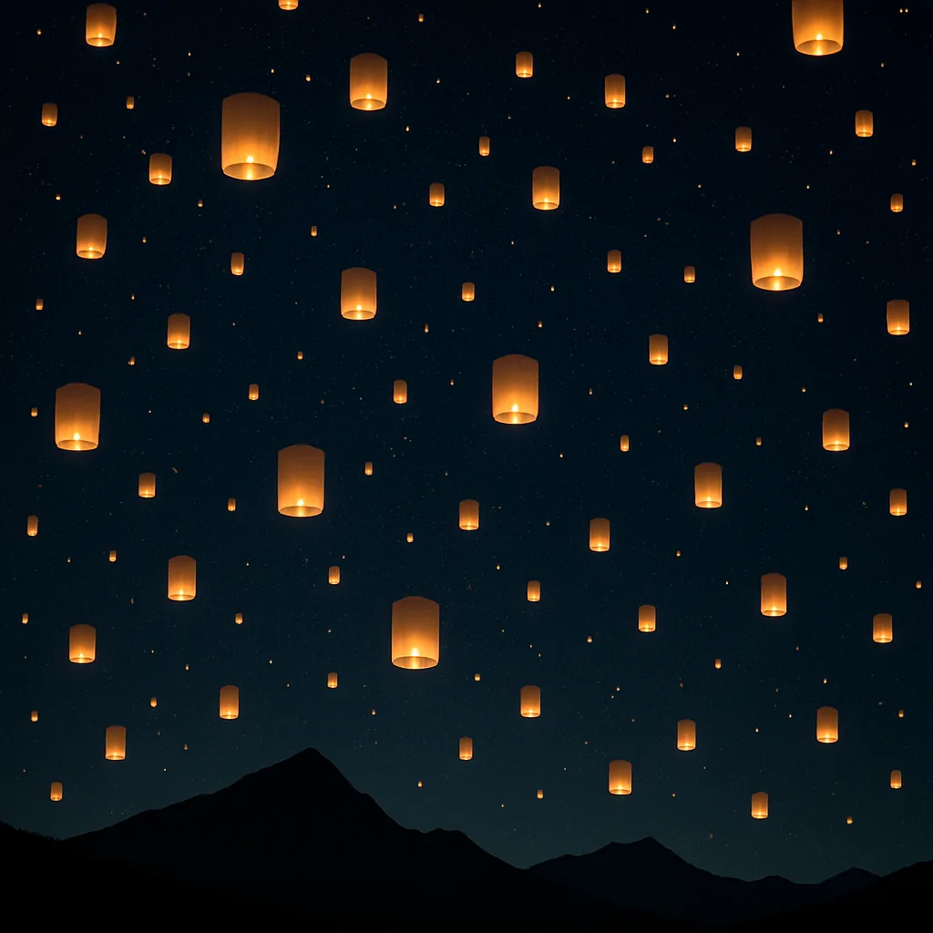 Countless Distant Paper Lanterns Drift Serenely Across a Vast