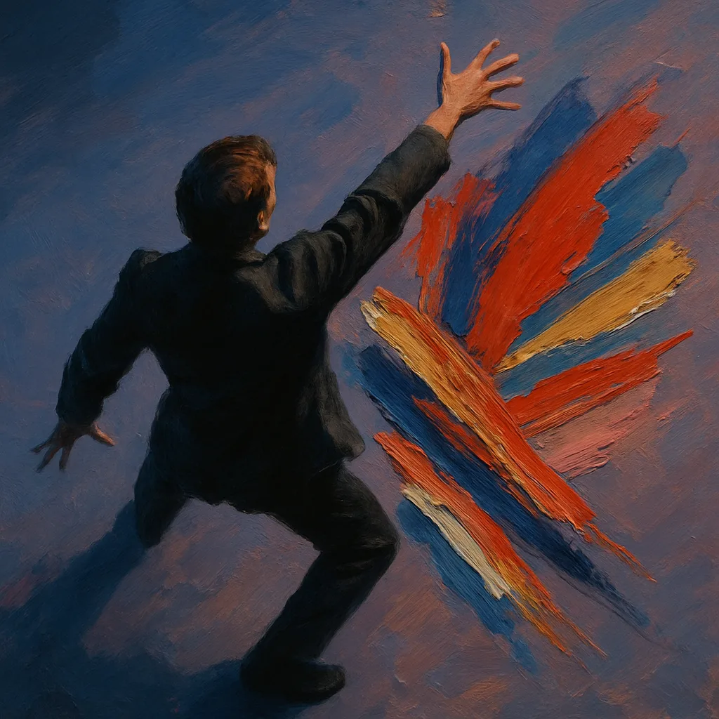 Figure in a Theatrical Pose Reaches Towards Dynamic