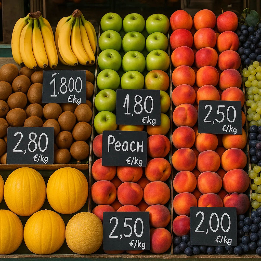Fruit Market Stall Displaying a Variety of Fresh Fruits