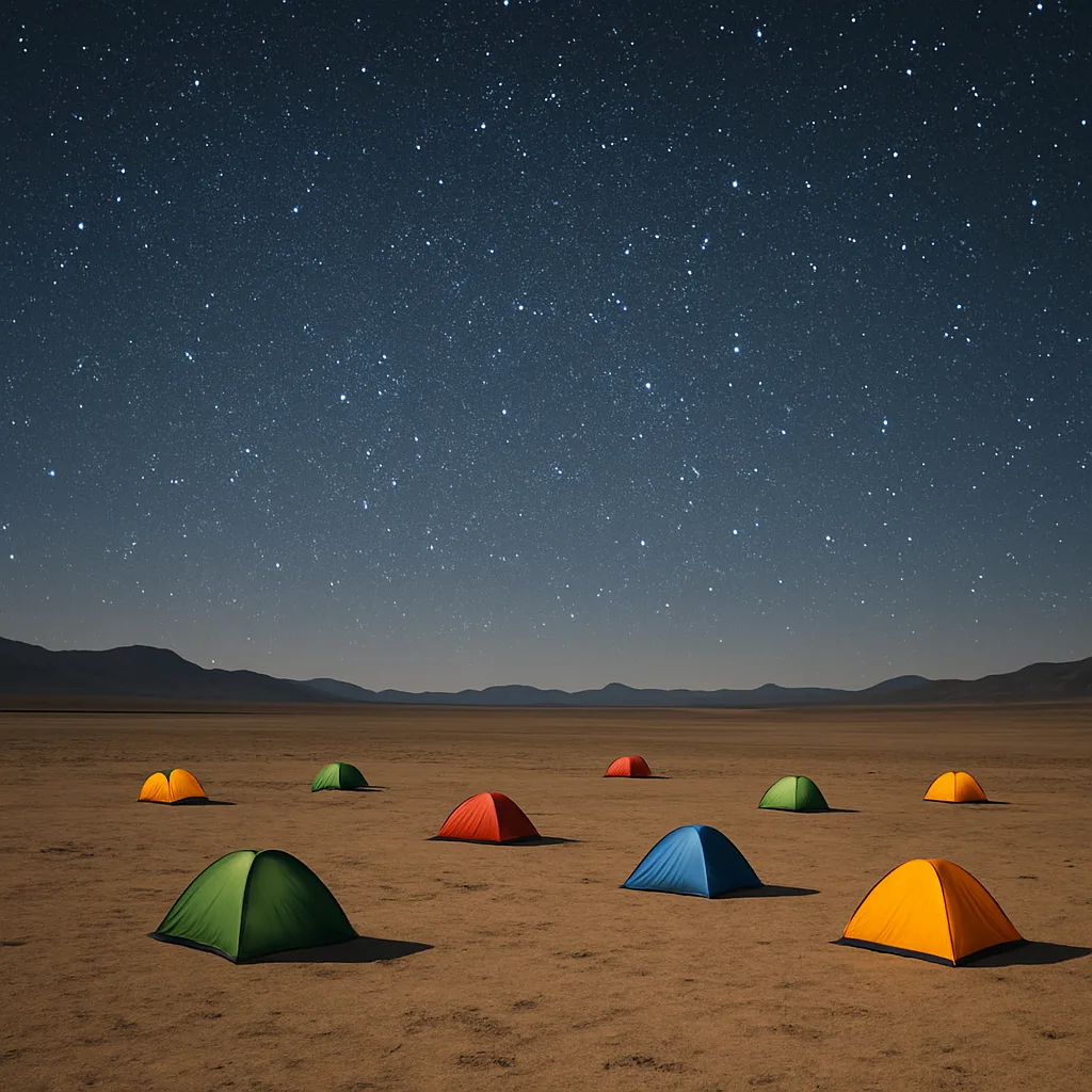 Sparse Scattering of Brightly Colored Tents Dots a Vast