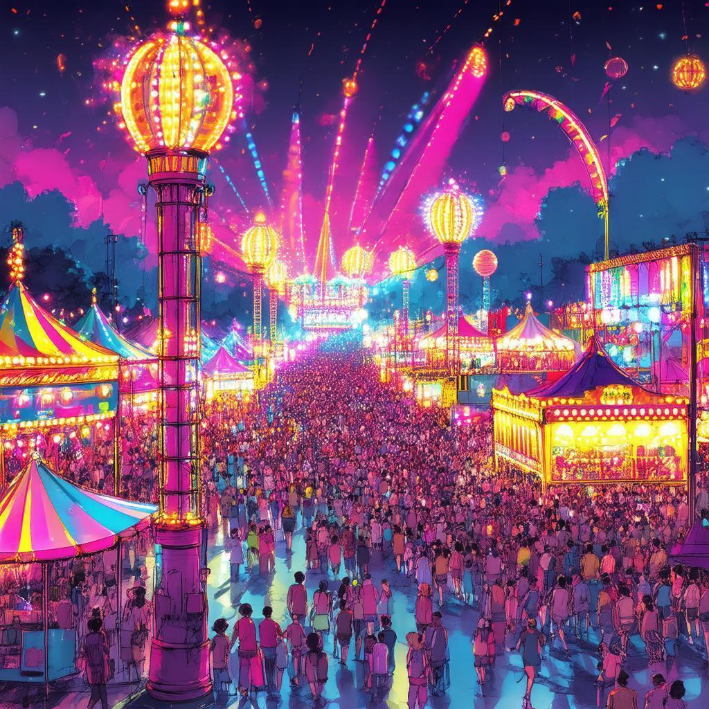 Aerial Manga View of a Night Carnival