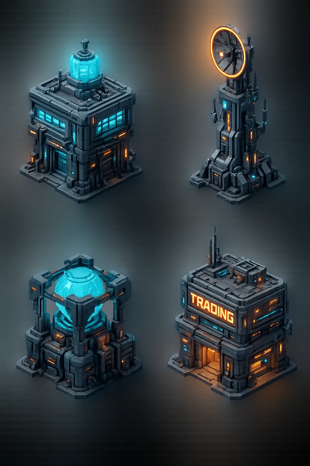 Renderings of Various Futuristic Structures for My Sci-fi Exploration Game
