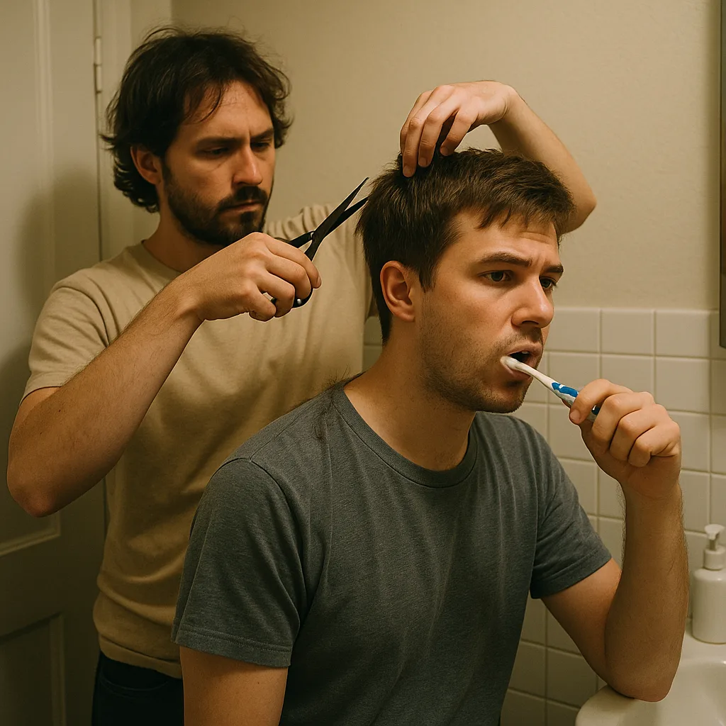 Person Trims Another Person's Hair