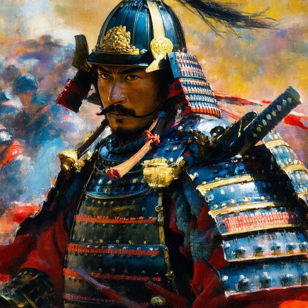 Oil Painted Samurai Closeup in Vibrant Brushstrokes