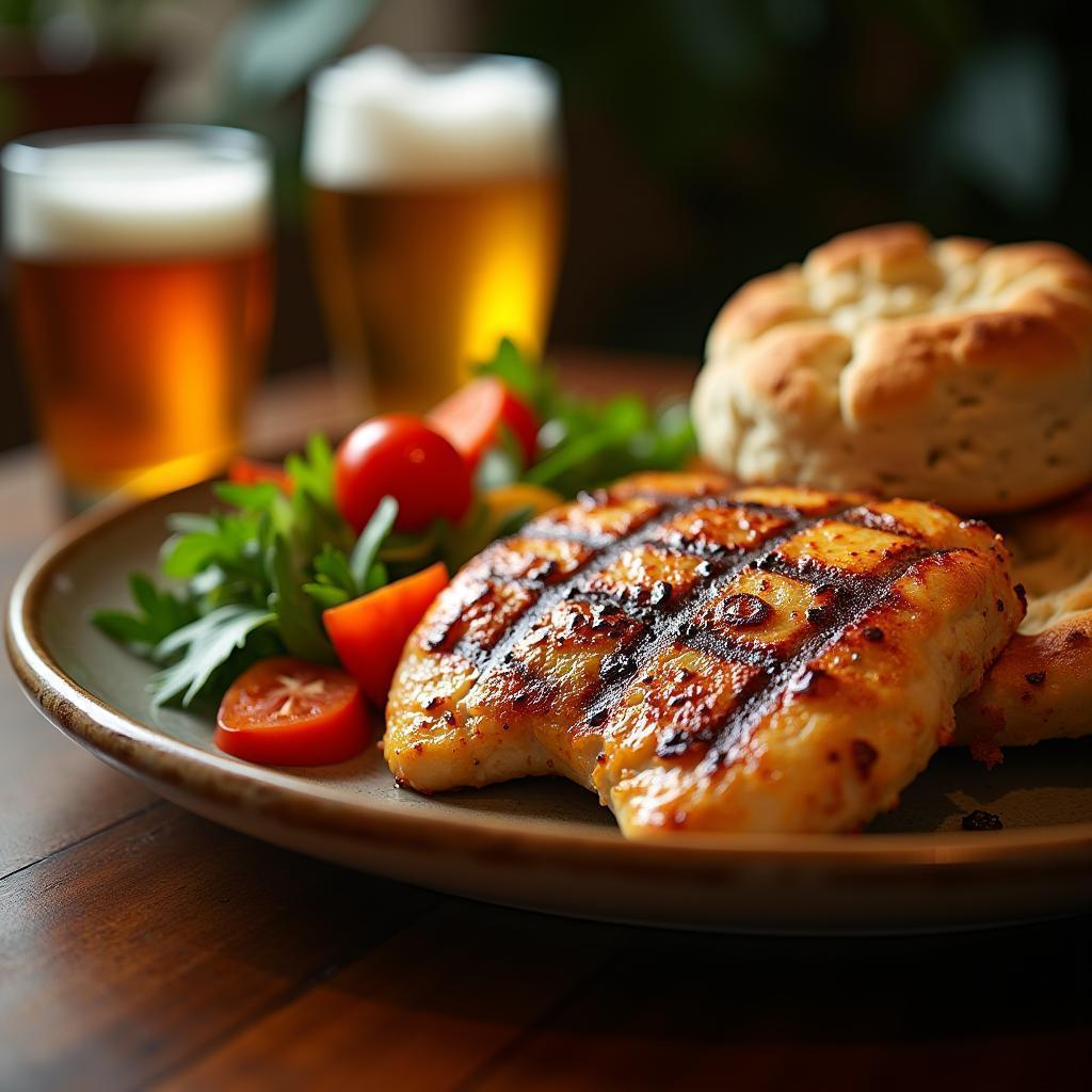 Char Grilled Chicken With Biscuits and Cold Beers
