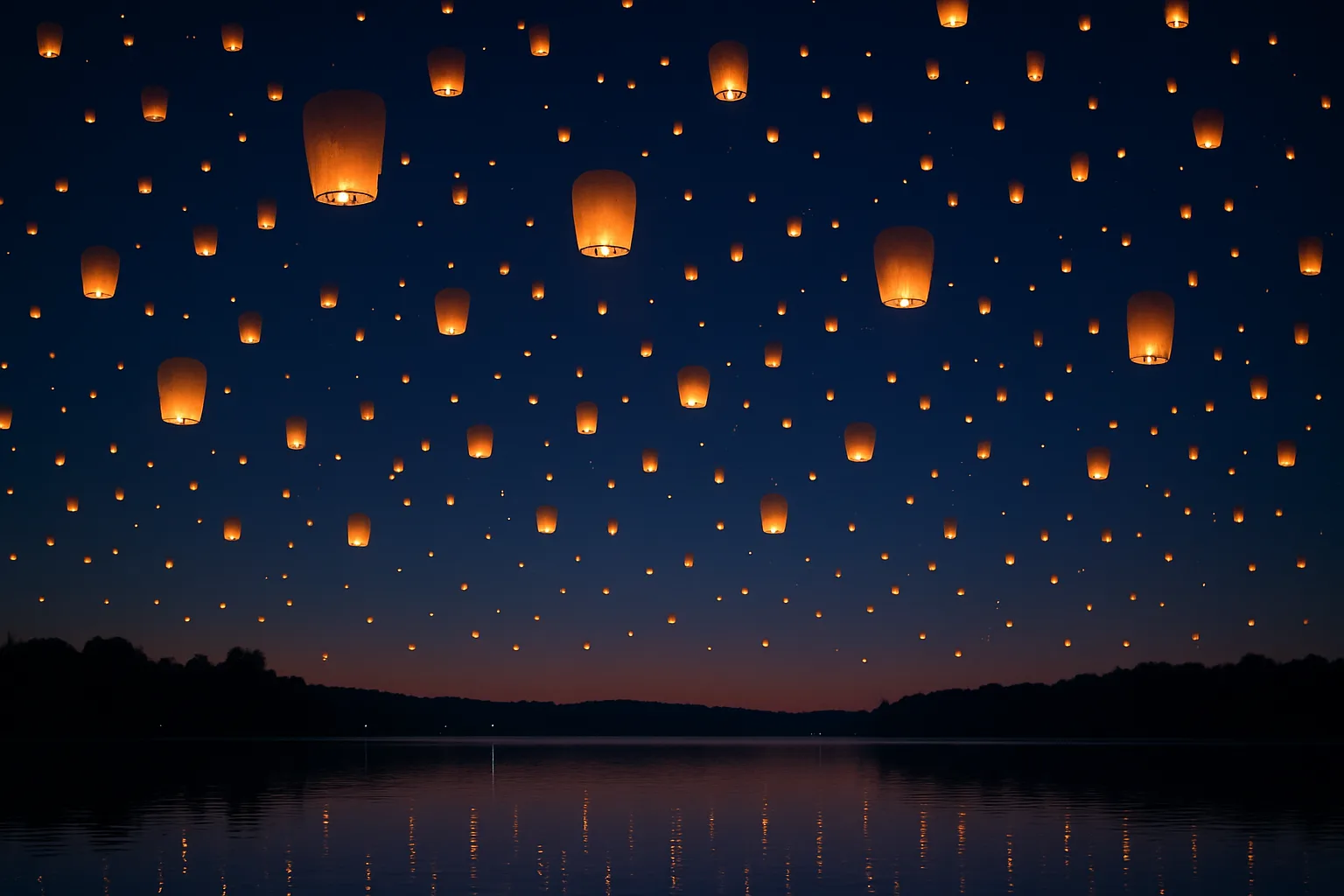 Hundreds of Glowing Paper Lanterns Drift Serenely Upwards