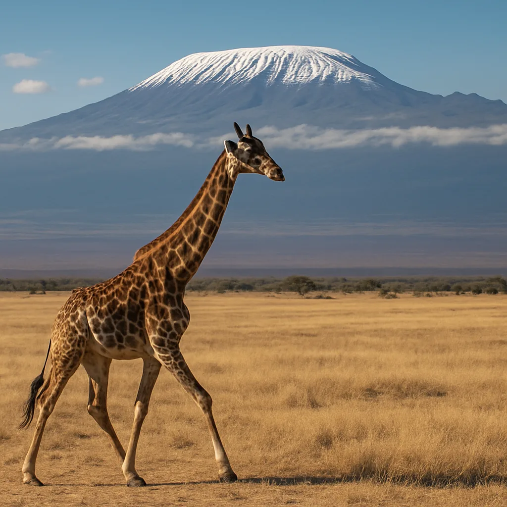 Giraffe Walking Across Dry Grasslands