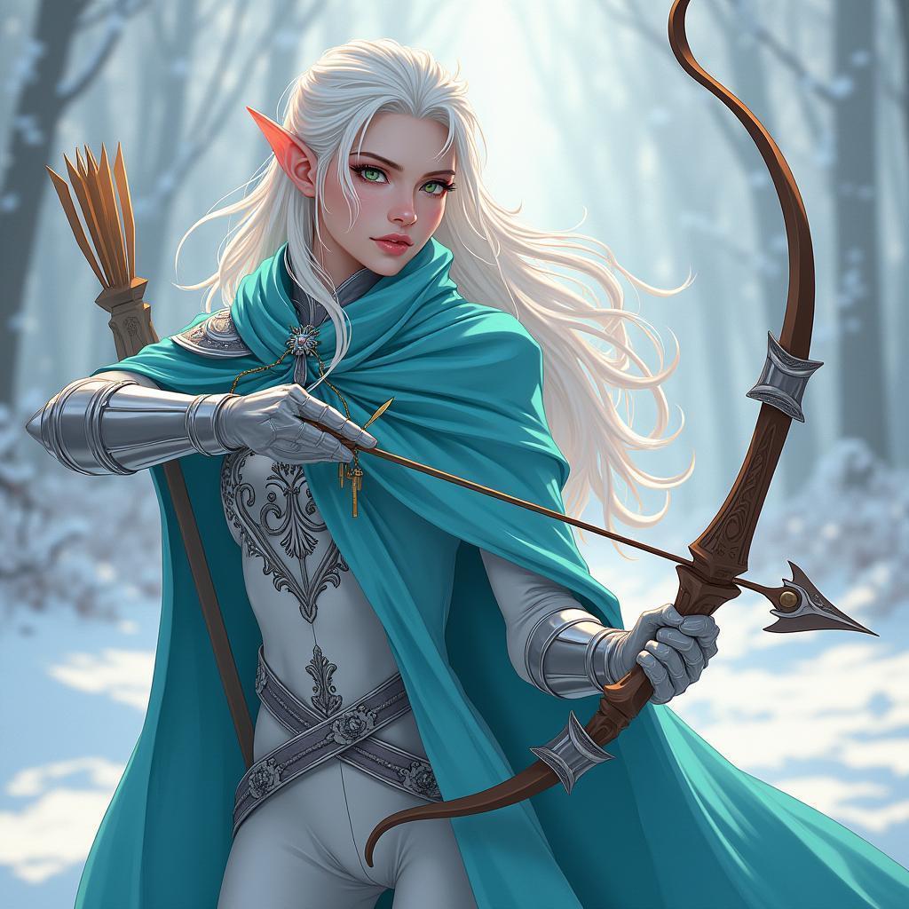 Snow Elf Archer in Turquoise Cape and Silver