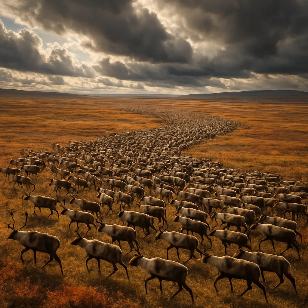 Vast Herd of Migrating Caribou Flows Like a River