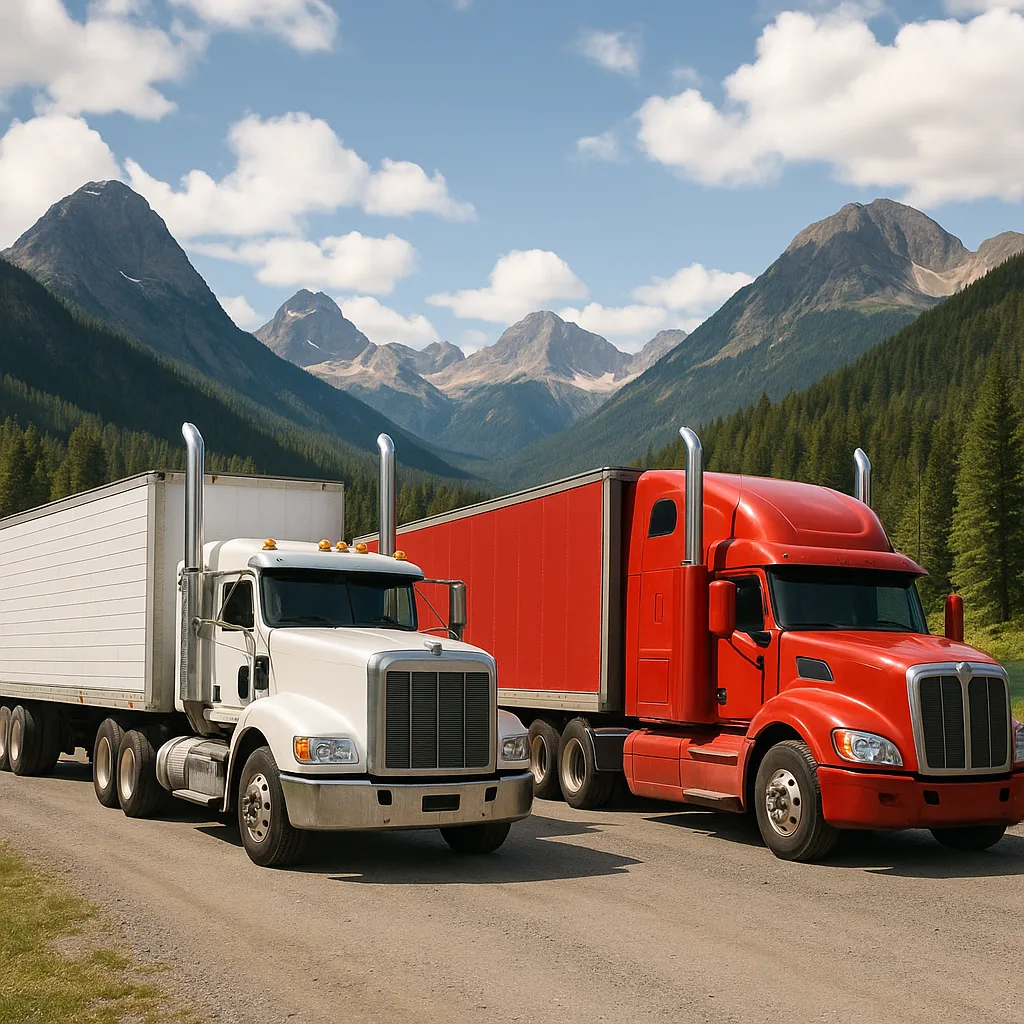 Two Trucks Positioned Next to Each Other in a Picturesque