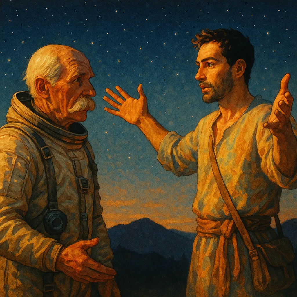 Elderly Pioneer Astronaut—his Weathered Face Distinguished by a Prominent Handlebar