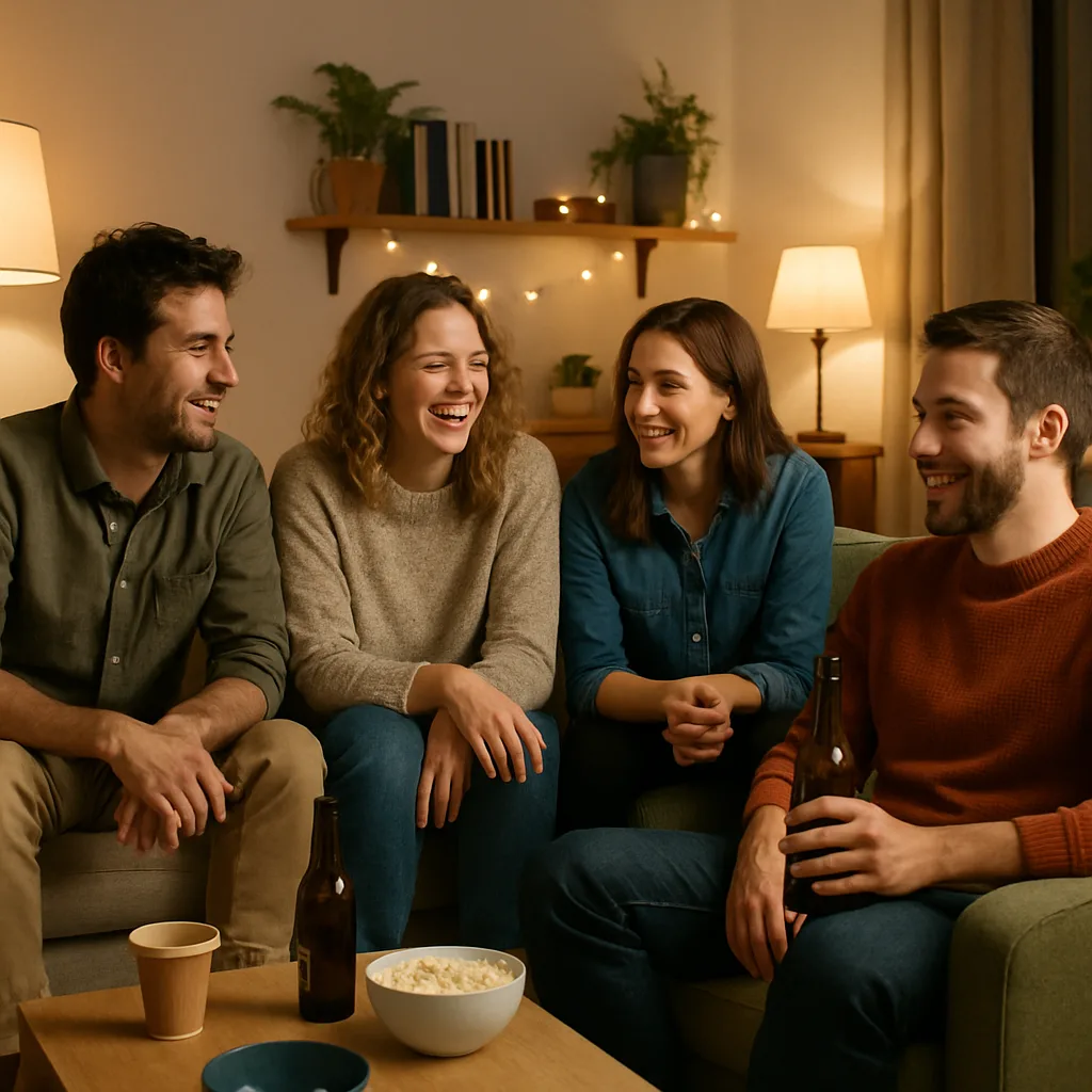 Casual Indoor Gathering with People Sitting on Couches and Chairs