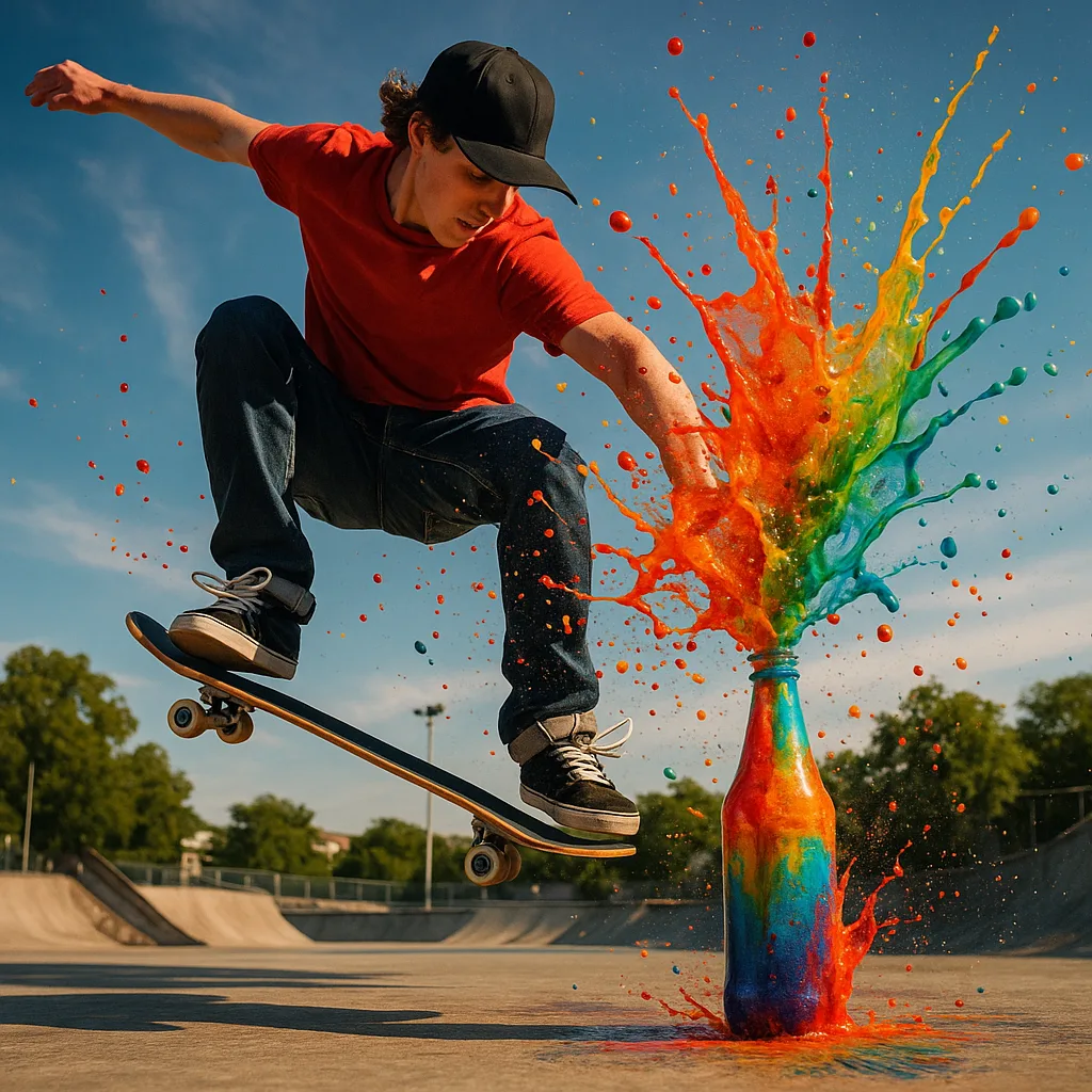 Vibrant Setting Showcases a Skateboarder