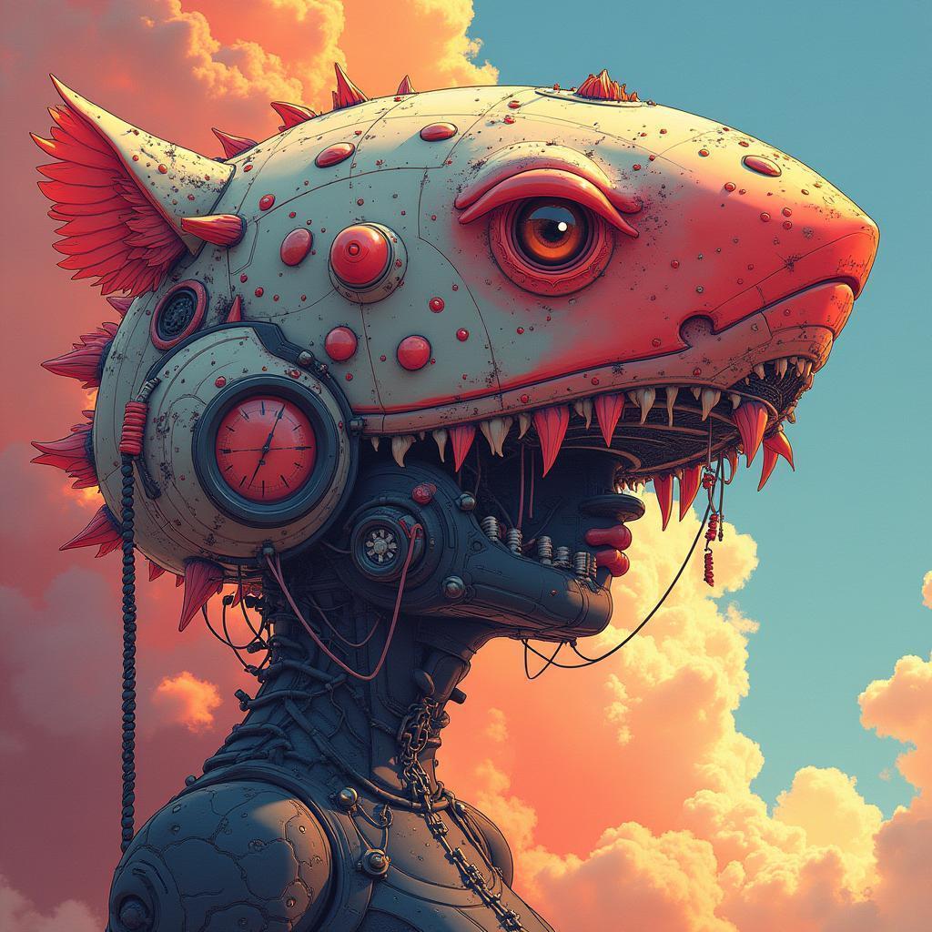 Futuristic Golden Hour Illustration in Tsutsumi Style