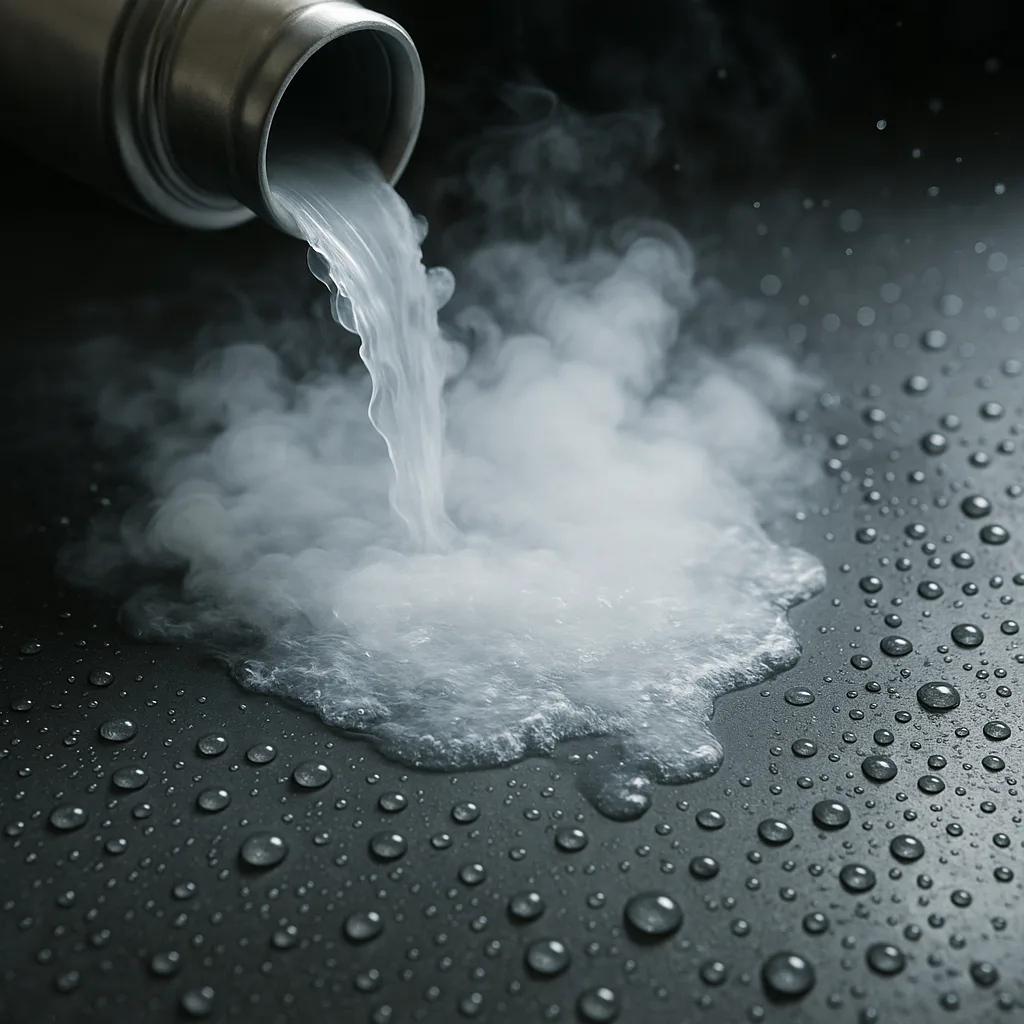 Nitrogen in its Liquid Form Flowing Across a Surface