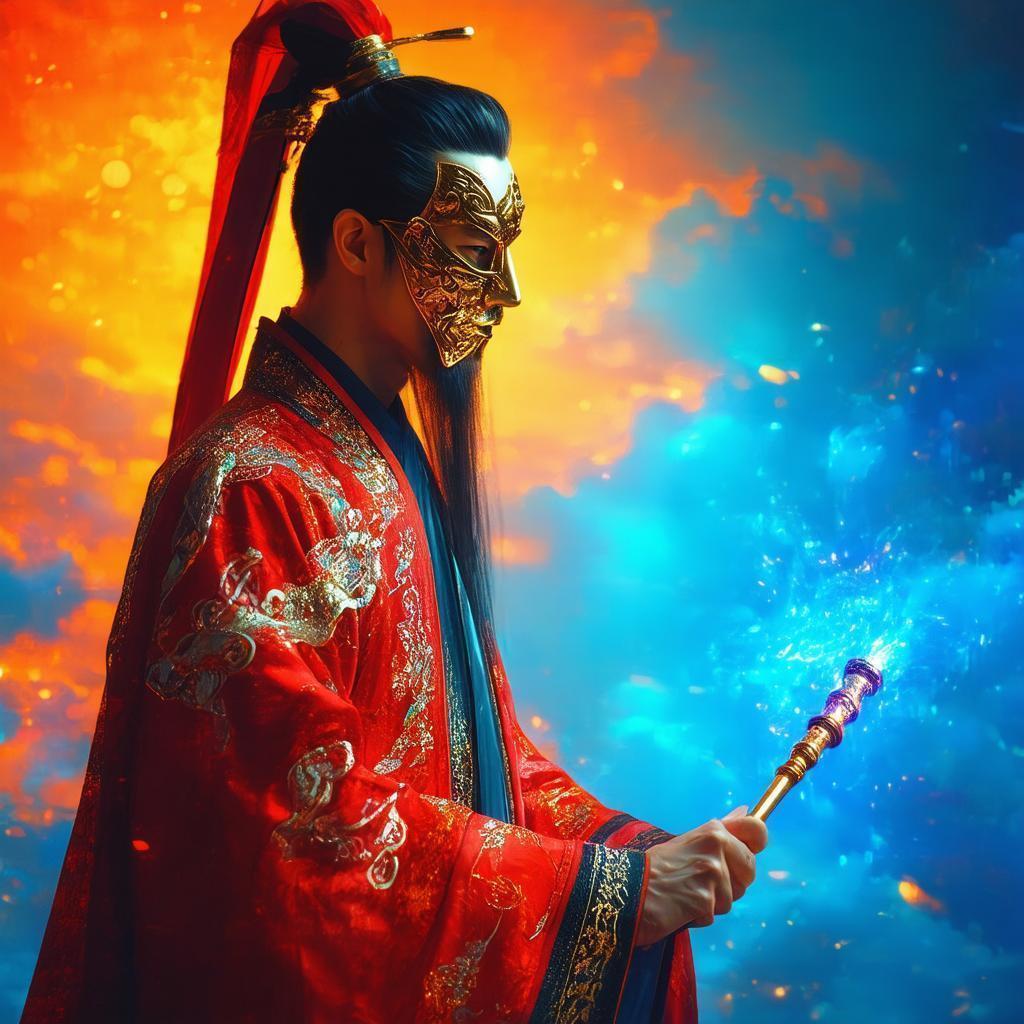 Gold Masked Figure in a Lavish Red Robe