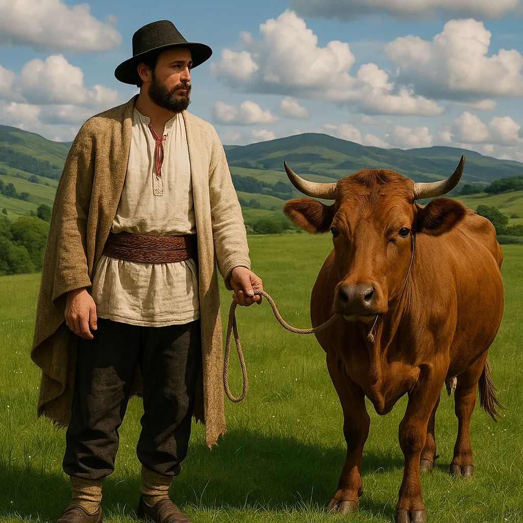 Man Dressed in Traditional Clothing Stands on a Lush