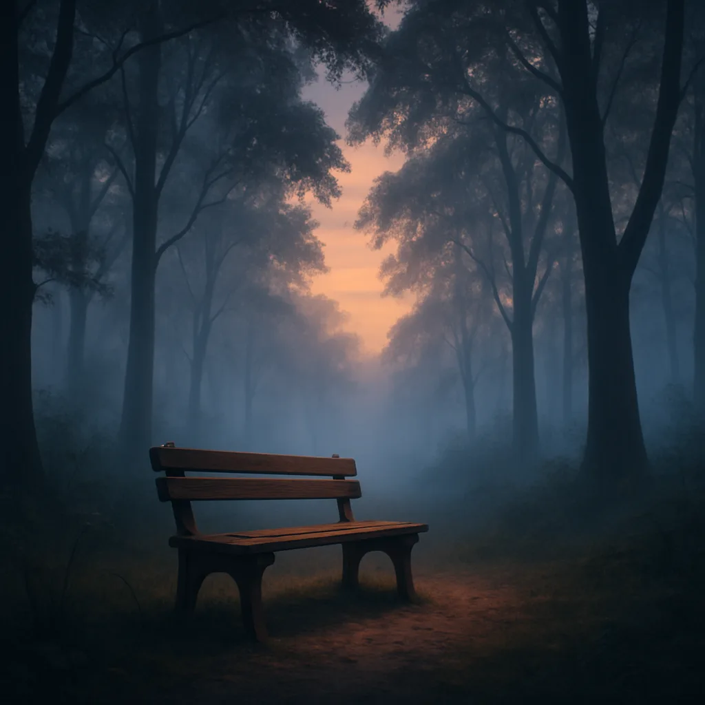 Enchanting Early Morning Setting with a Wooden Bench