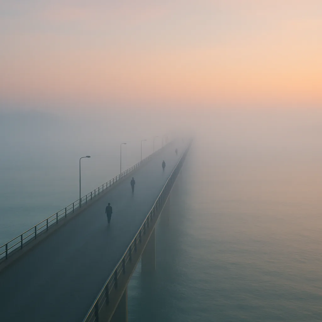 Few Solitary Figures Walk Along a Seemingly Endless