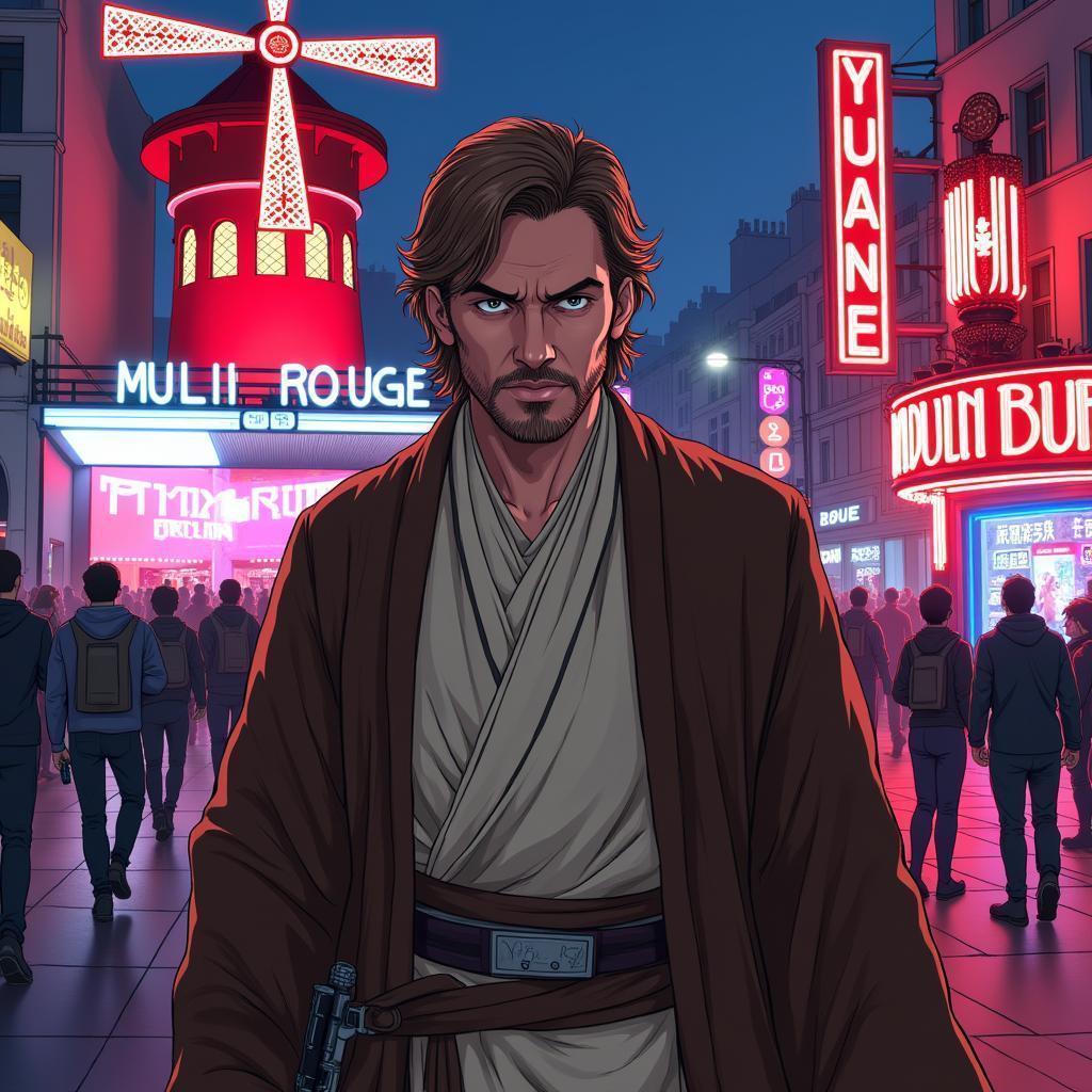 Manga Obi Wan in Neon Moulin Rouge Streets