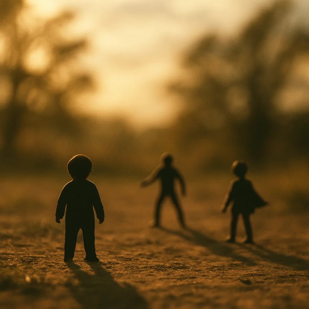 " Three Small Figures—one Distinguished by a One-piece Garment