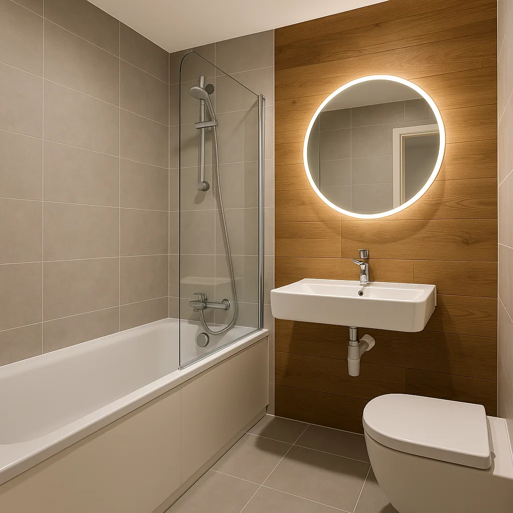 Modern Bathroom Featuring a White Bathtub