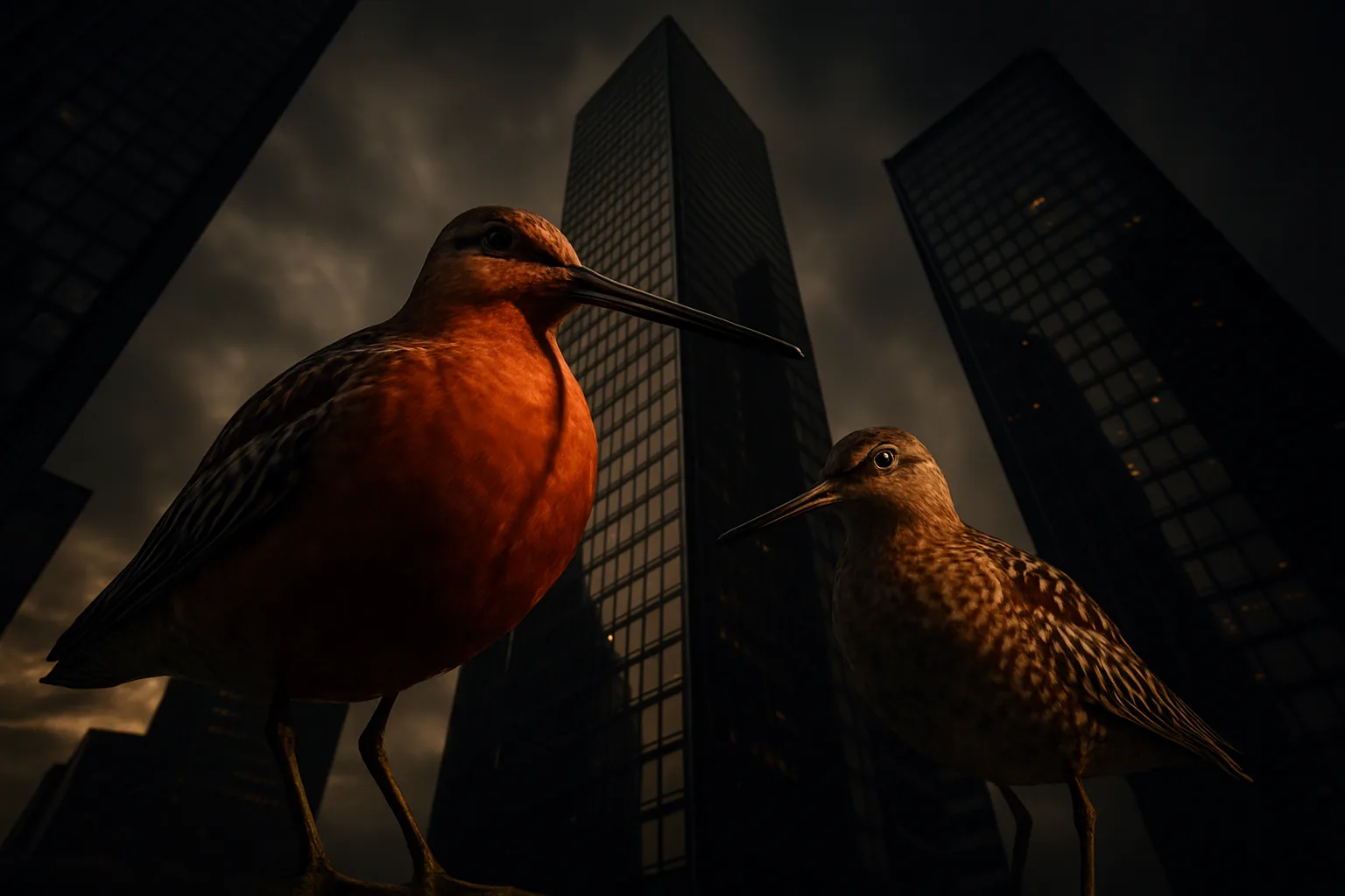 Gleaming Skyscrapers with Reflective Glass Facades at Day Form