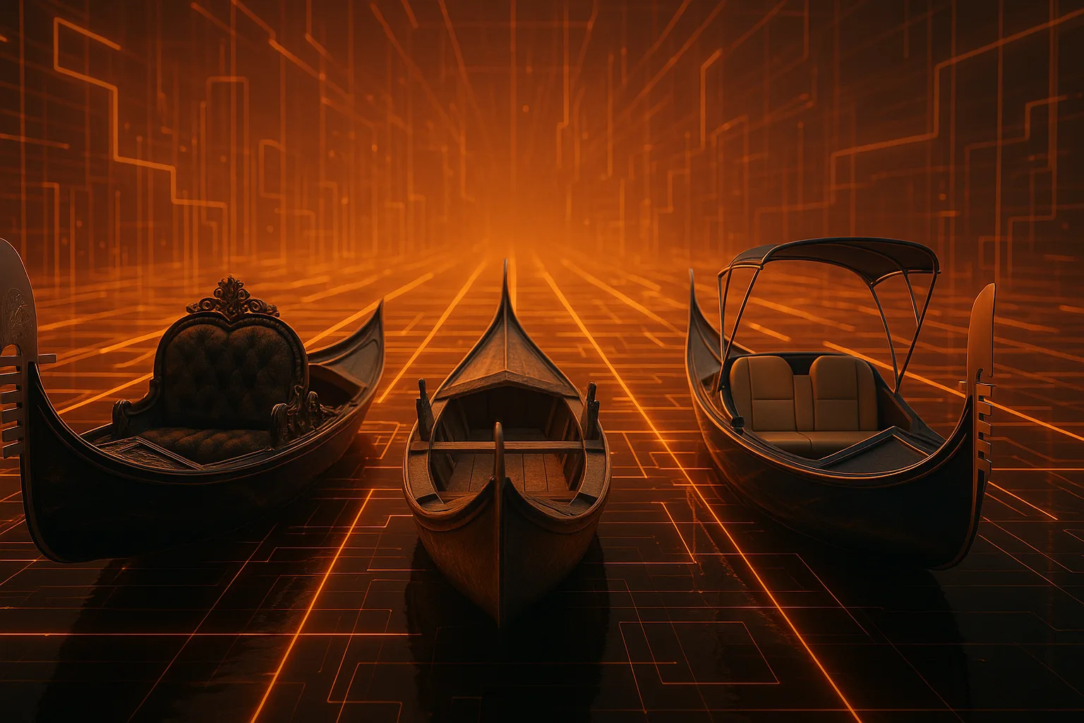 Three Uniquely Styled Gondolas Drift