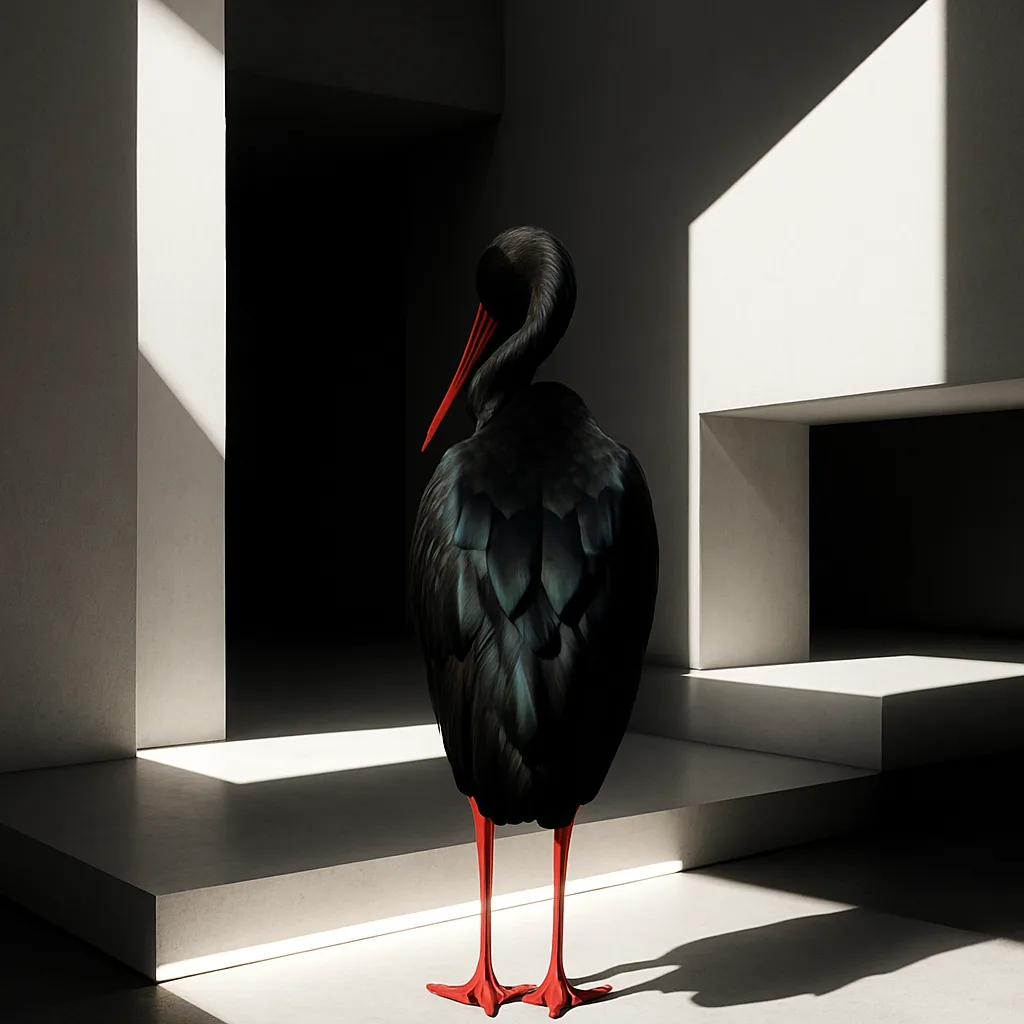 Single Black Stork
