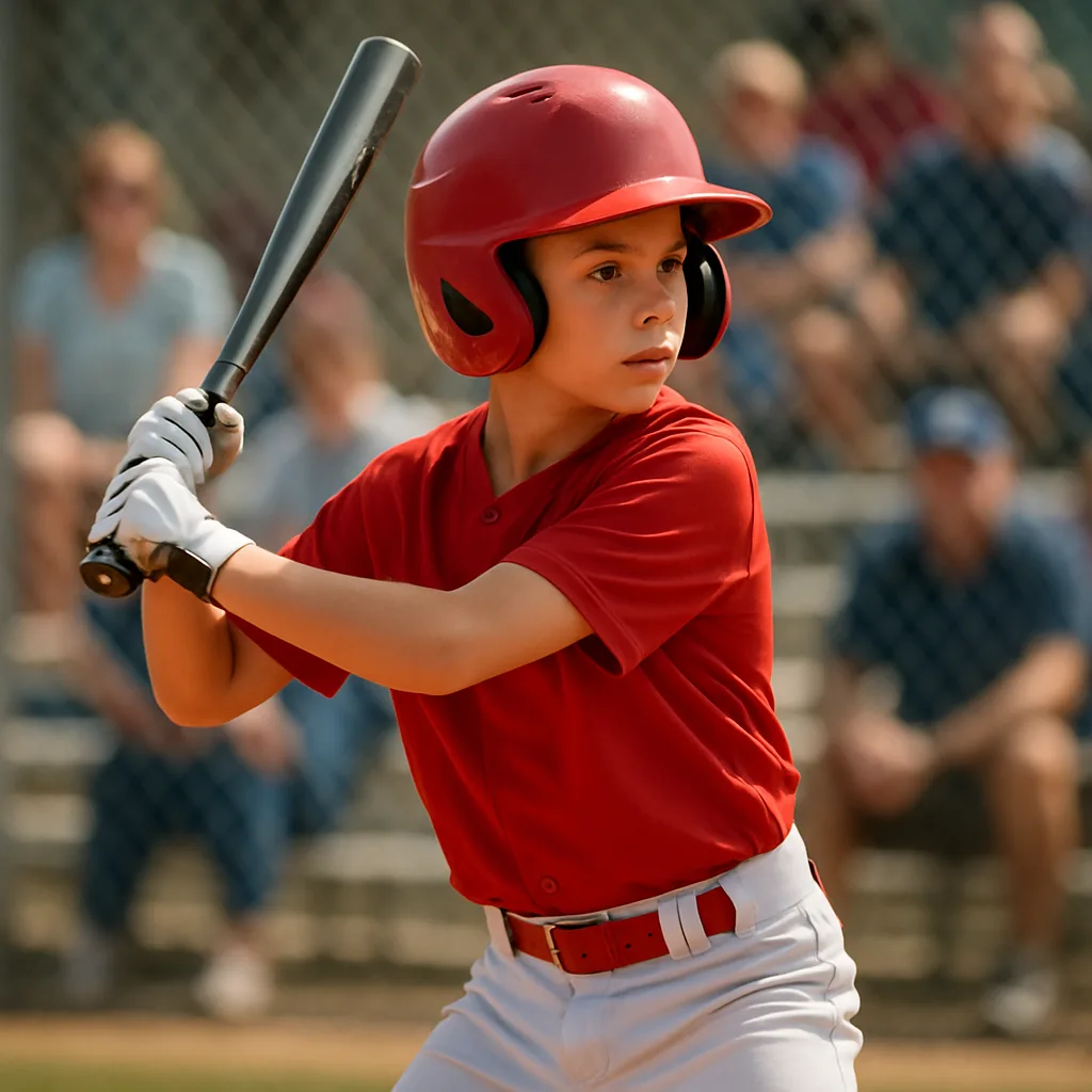Young Baseball Player in a Red Uniform