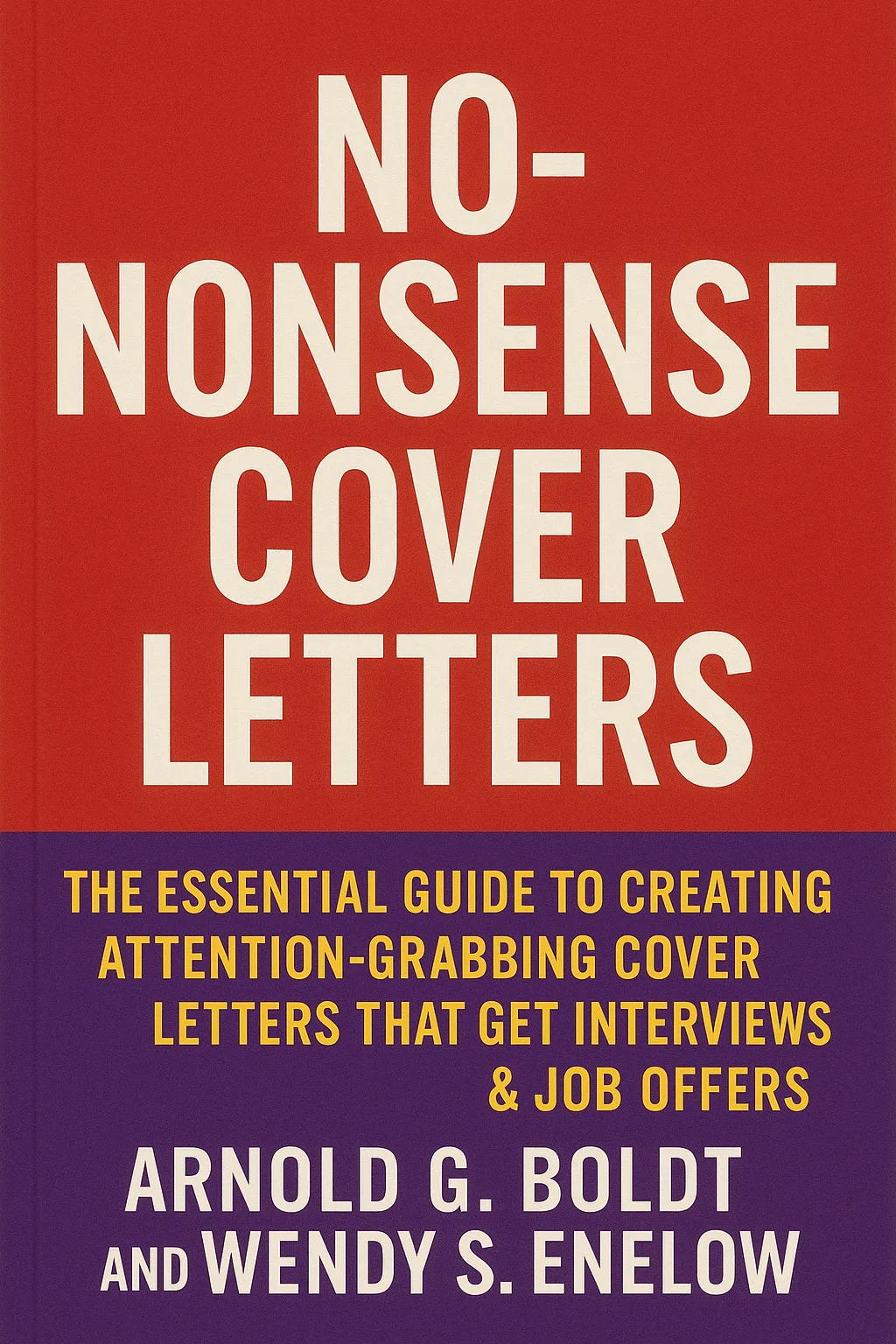 Red and Purple Book Cover Titled "No-Nonsense Cover Letters"