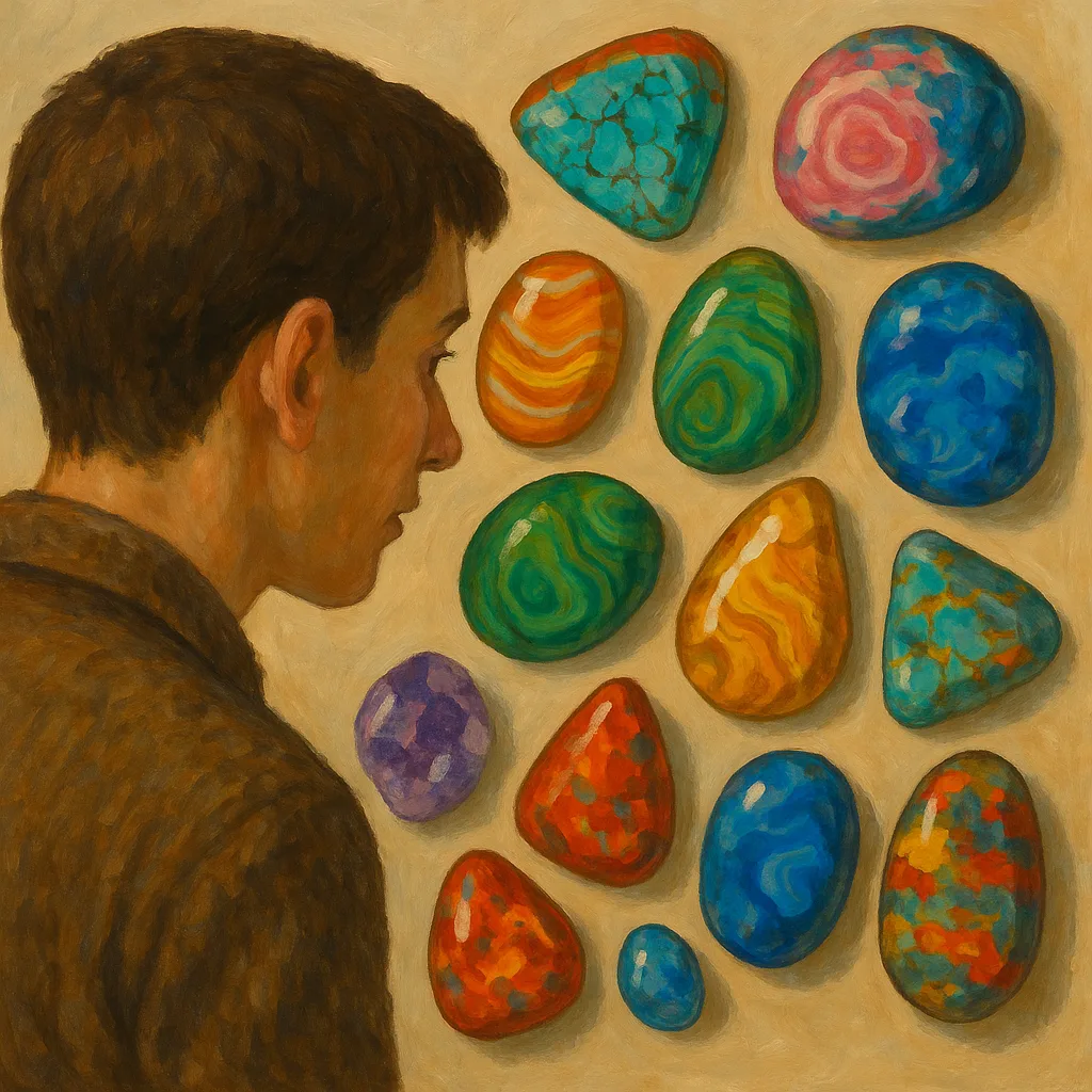 Person Is Admiring a Group of Gemstones