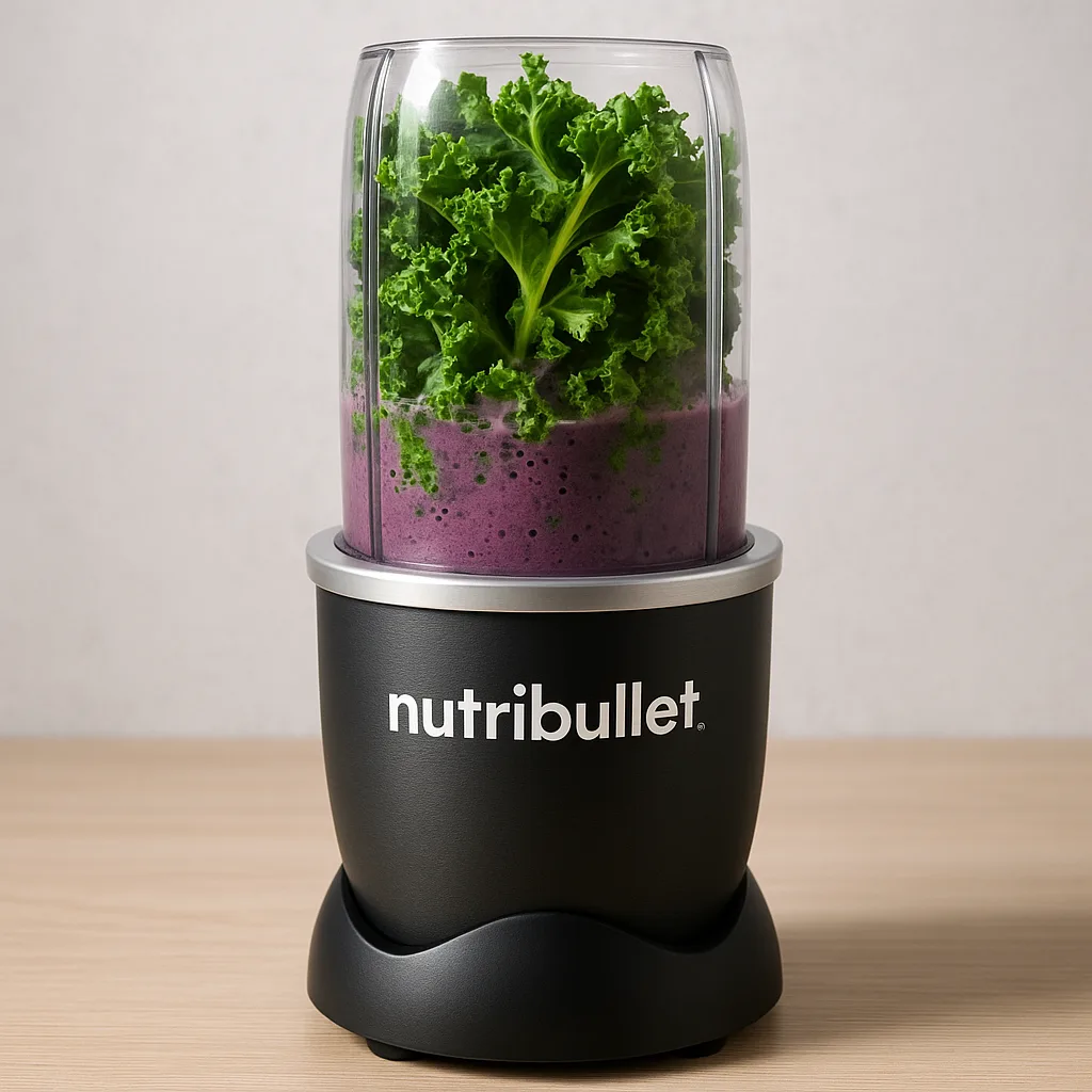 NutriBullet Blender Processing a Mixture of Kale