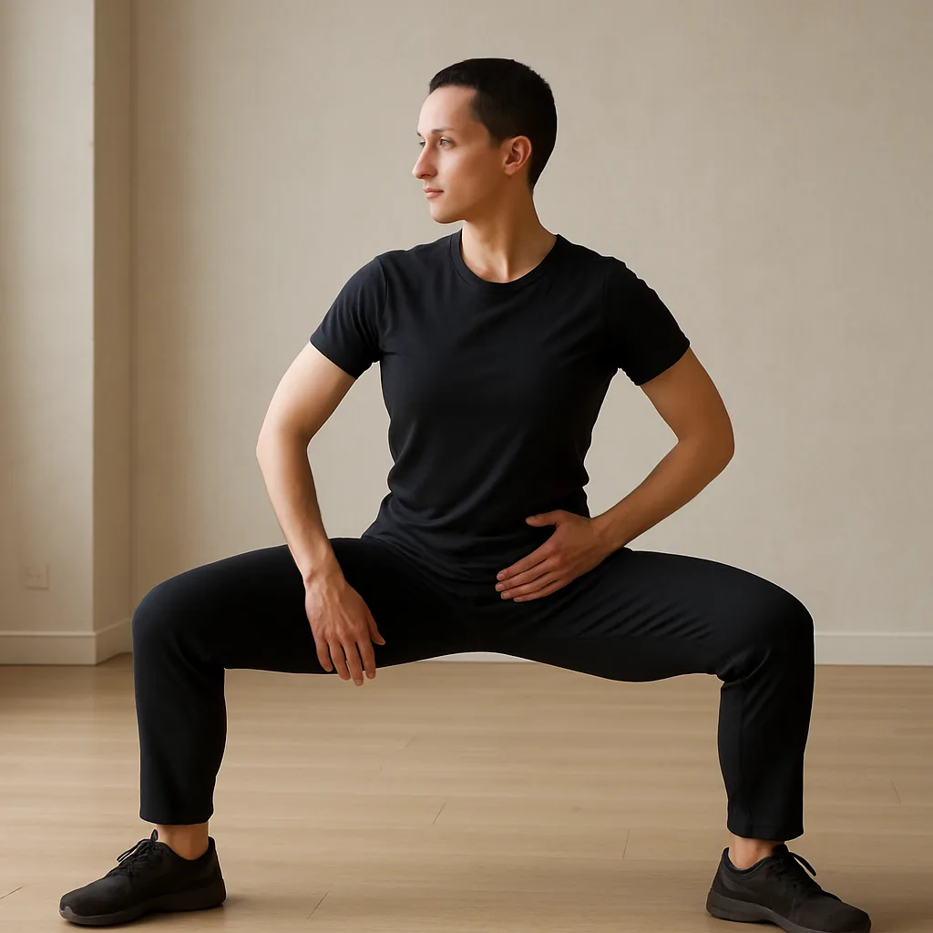 Person Is Positioned in a Wide Squat Stance