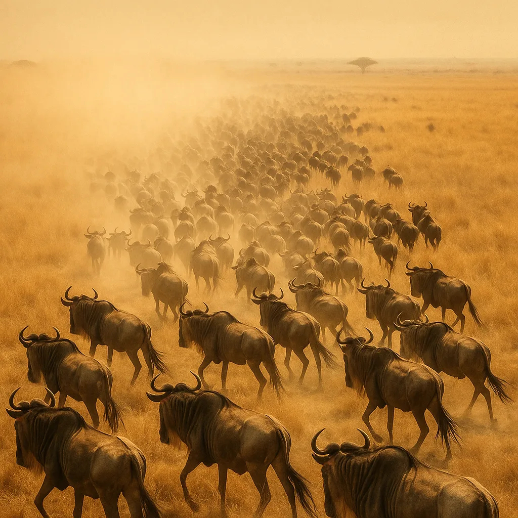 Vast Herd of Wildebeest Migrates Across an Endless