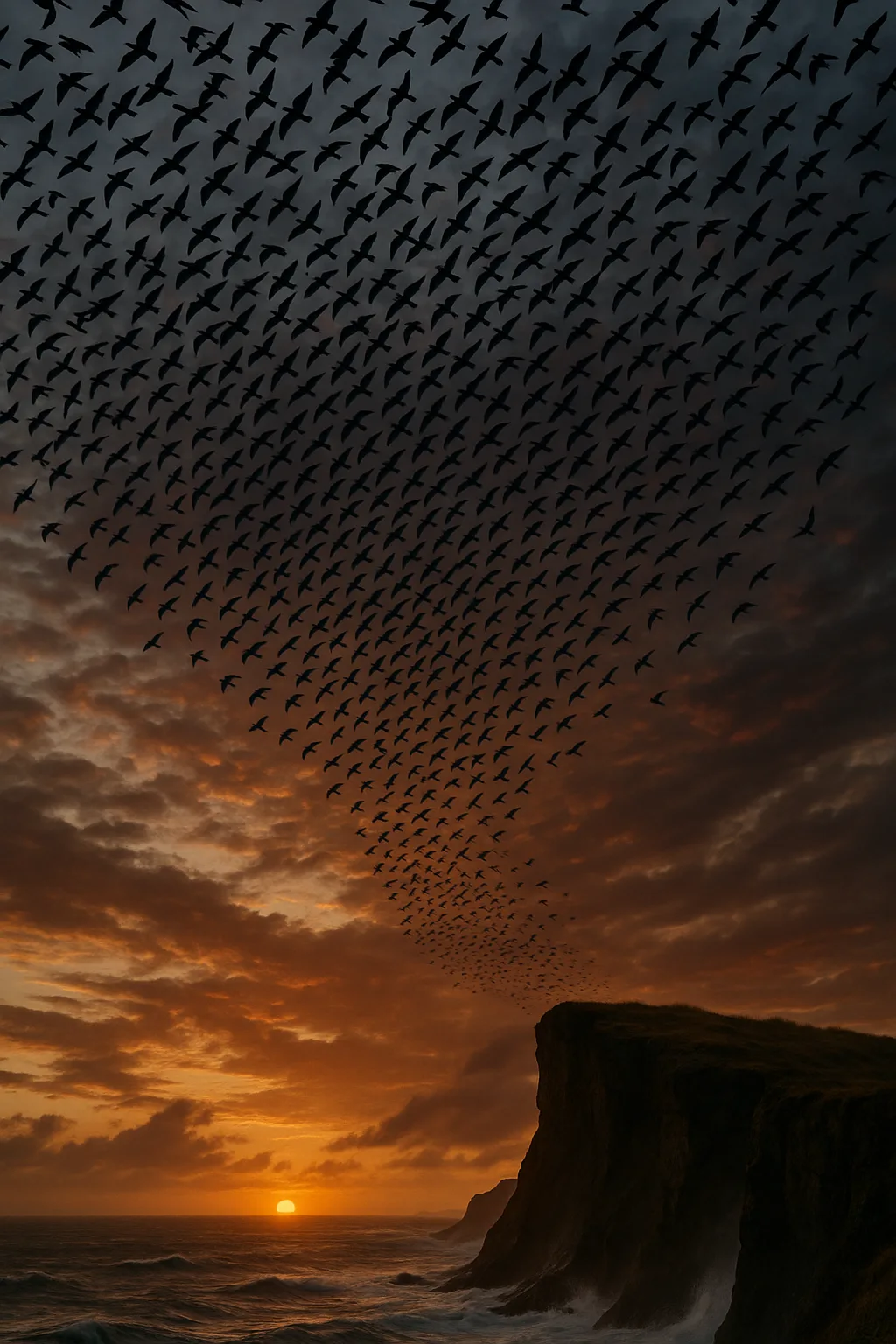 Vast Flock of Myriad Birds Wheels and Turns in Unison