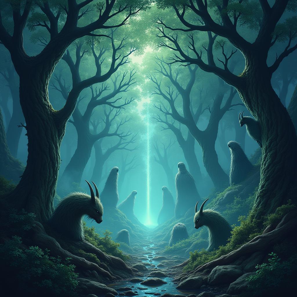 Ethereal Forest Alive With Mystical Glowing Creatures