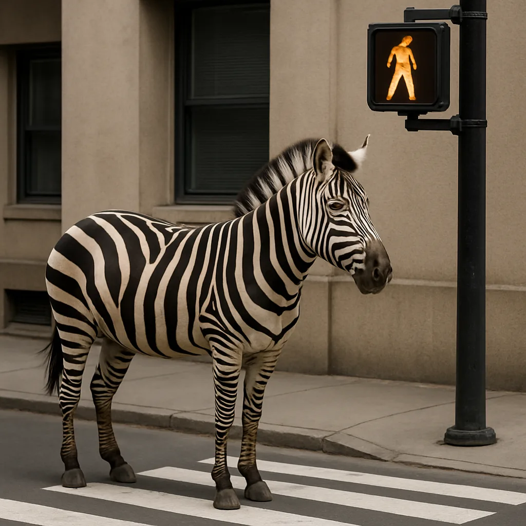 Zebra Positioned on the Left Side of a Pedestrian