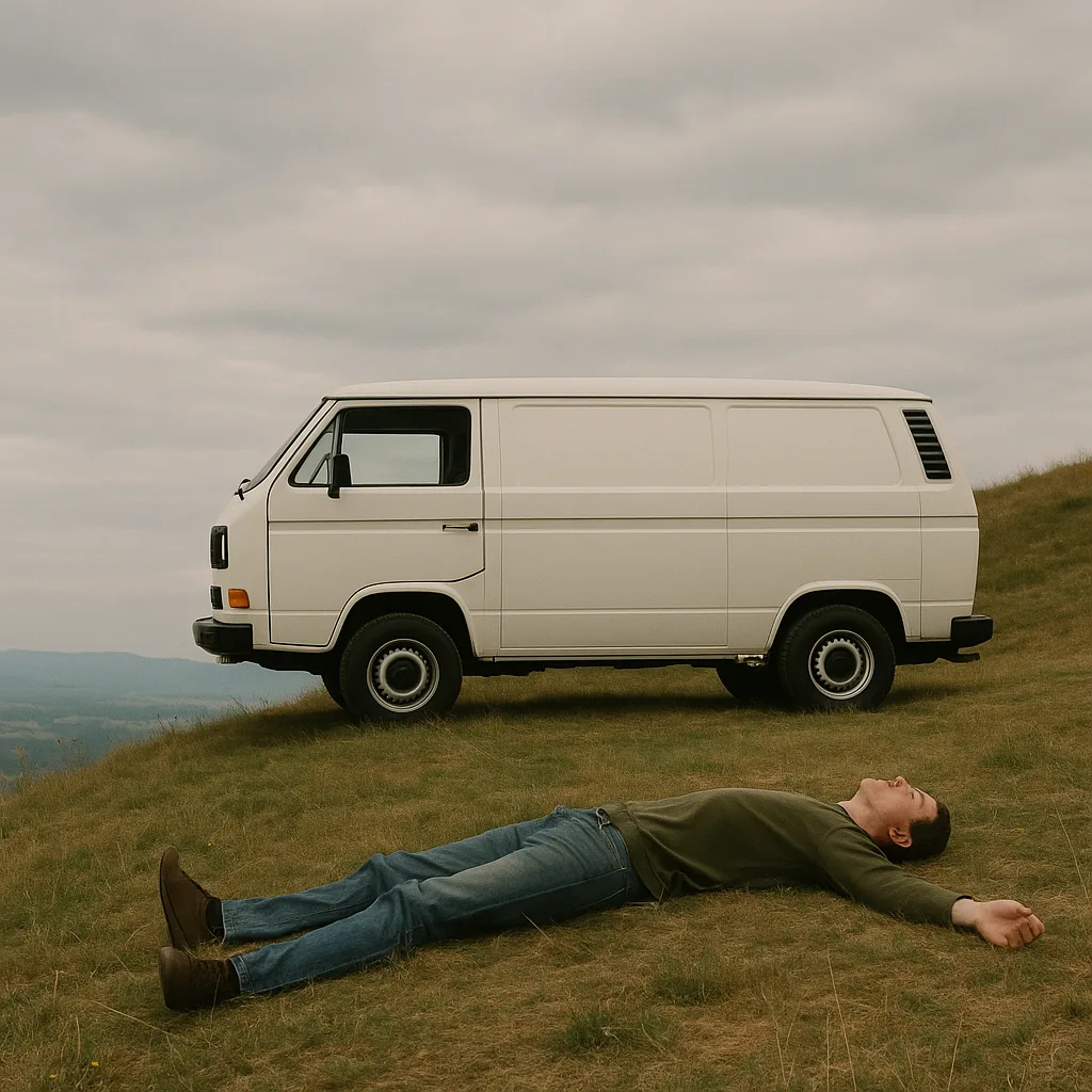 Picture Showing a Van Positioned on a Hill