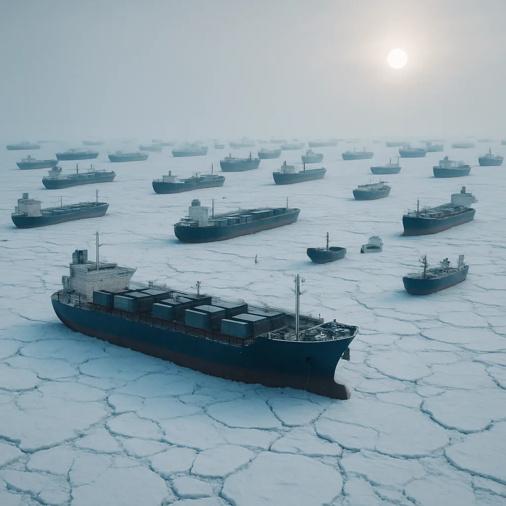 Scores of Massive Cargo Ships