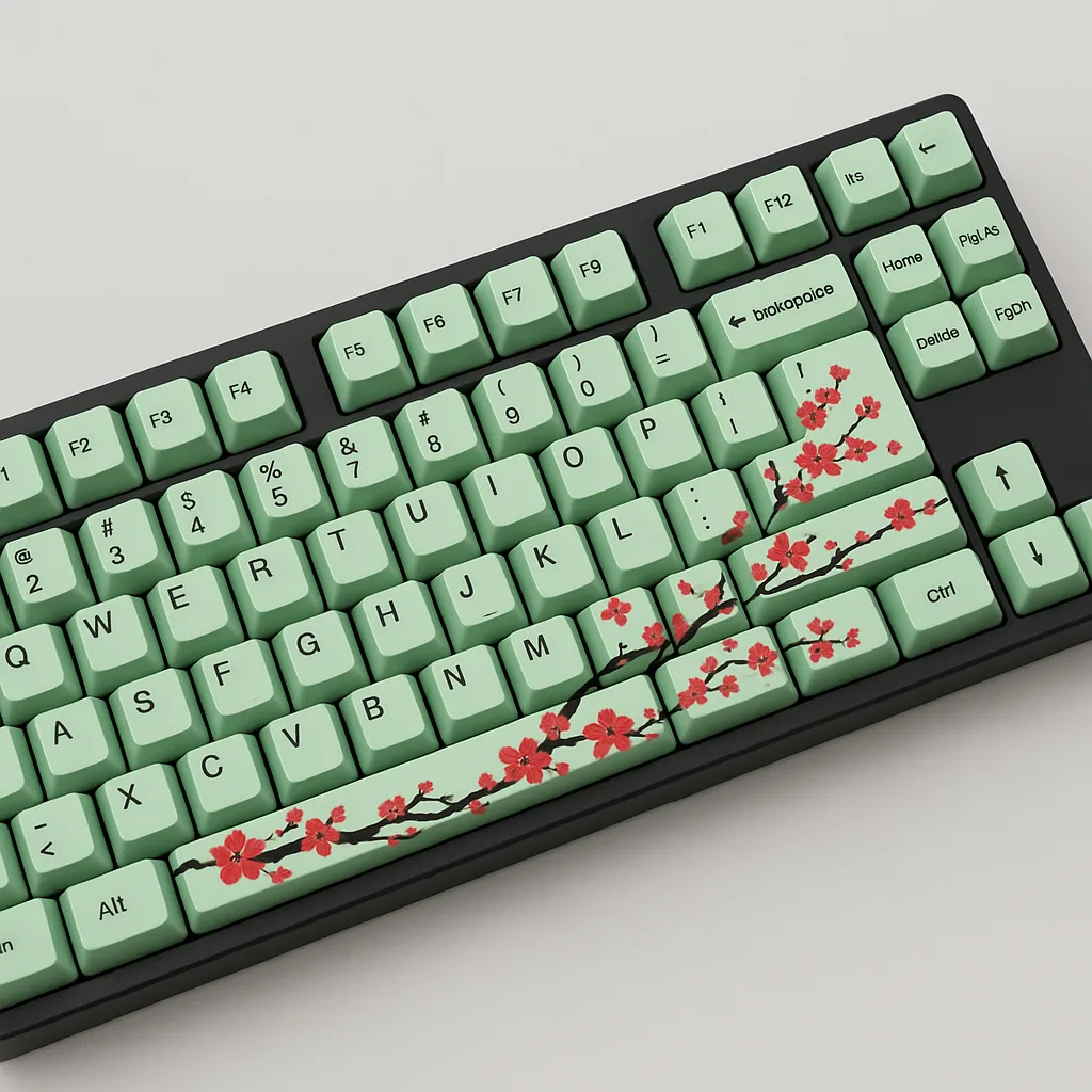 Black Keyboard with Pastel Green Keycaps