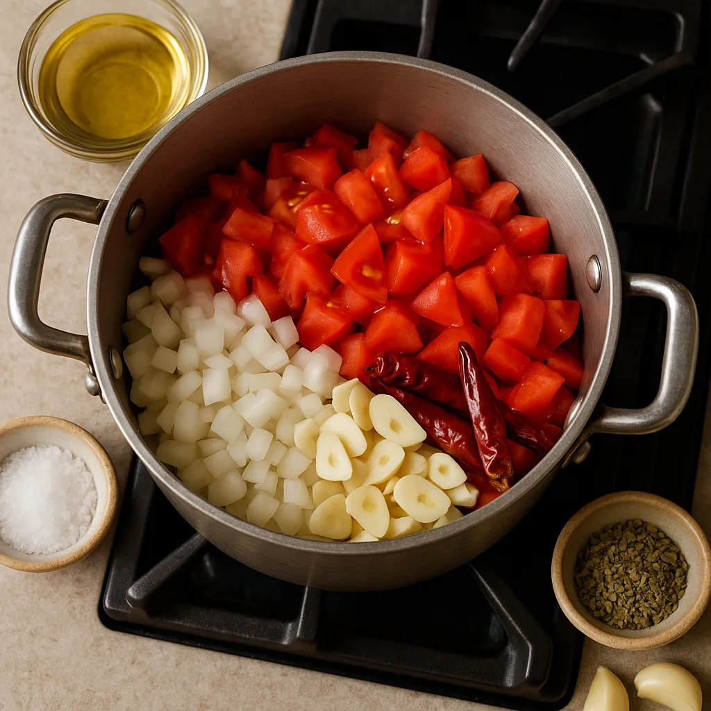 Metal Pot Filled with Chopped Tomatoes