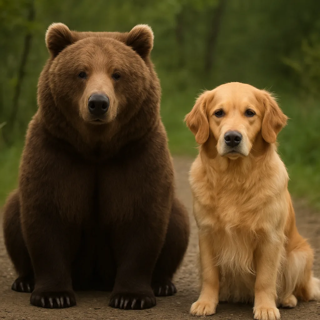 Show an Image Featuring a Bear Alongside a Dog
