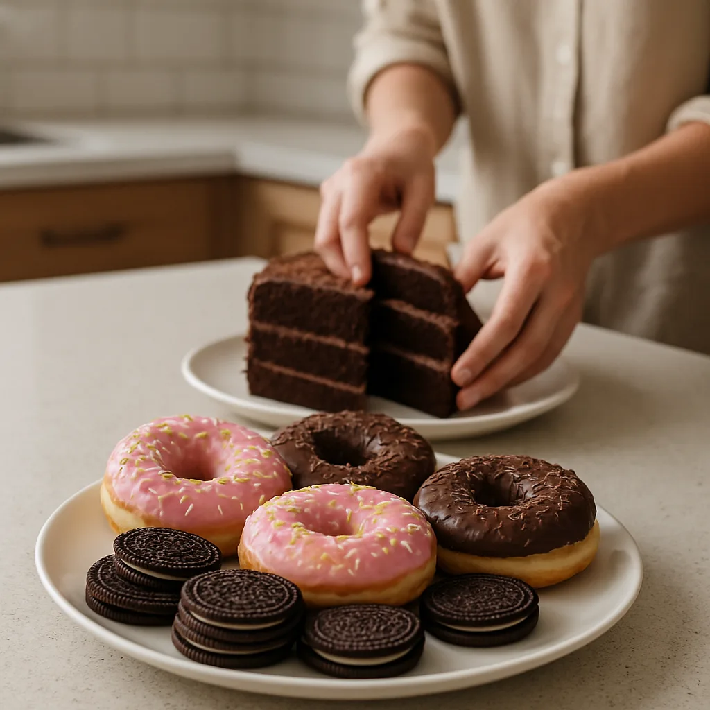 Kitchen Counter with a Plate of Donuts